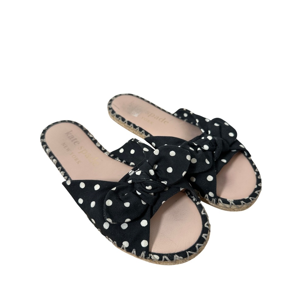 Kate Spade Black Polka Dot Bow Espadrille Slide Sandals Preppy Summer Size 8.5